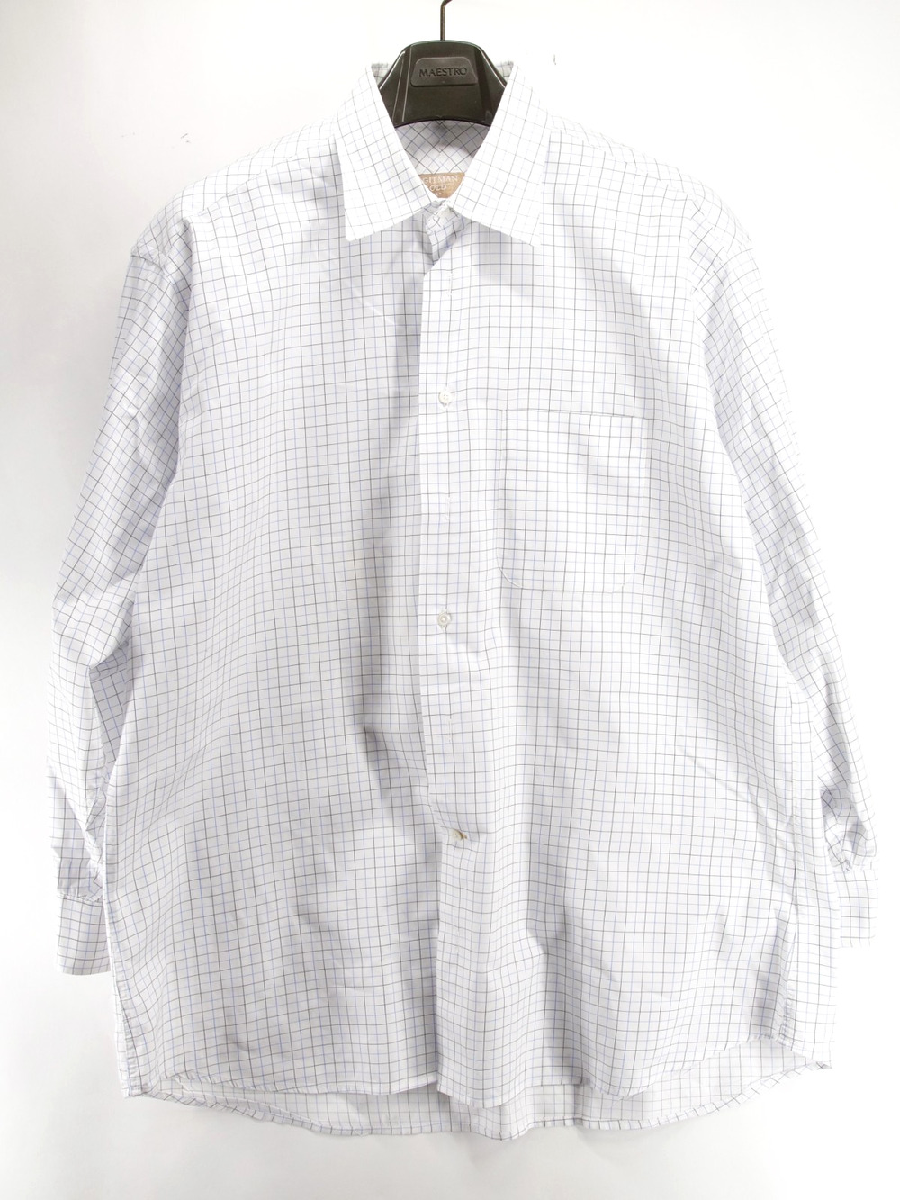 GITMAN GOLD Master Shirt Makers Mens 16.5 32 Dress Shirt Blue Grid Plaid USA